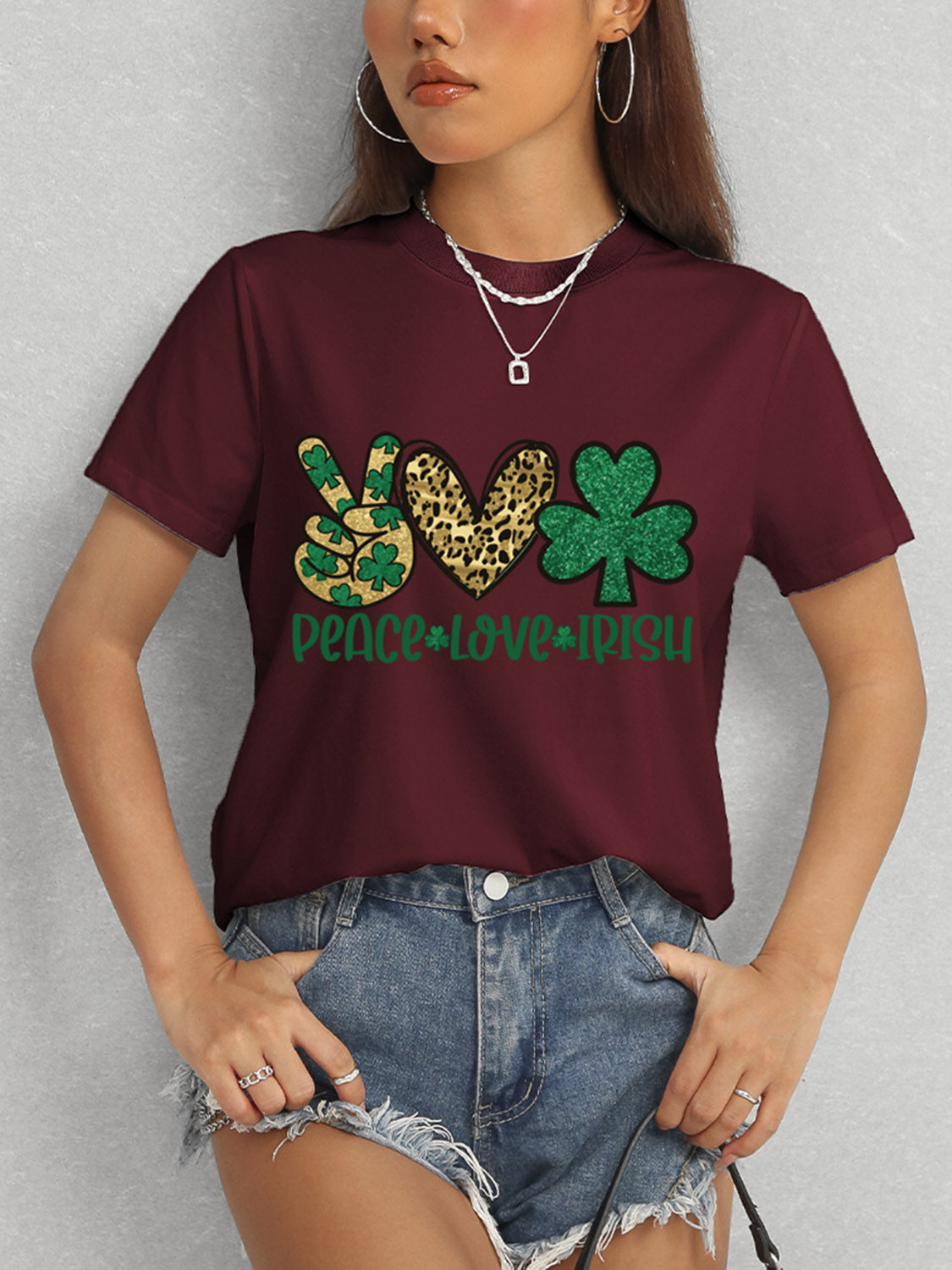 PEACE LOVE IRISH Round Neck Short Sleeve T-Shirt