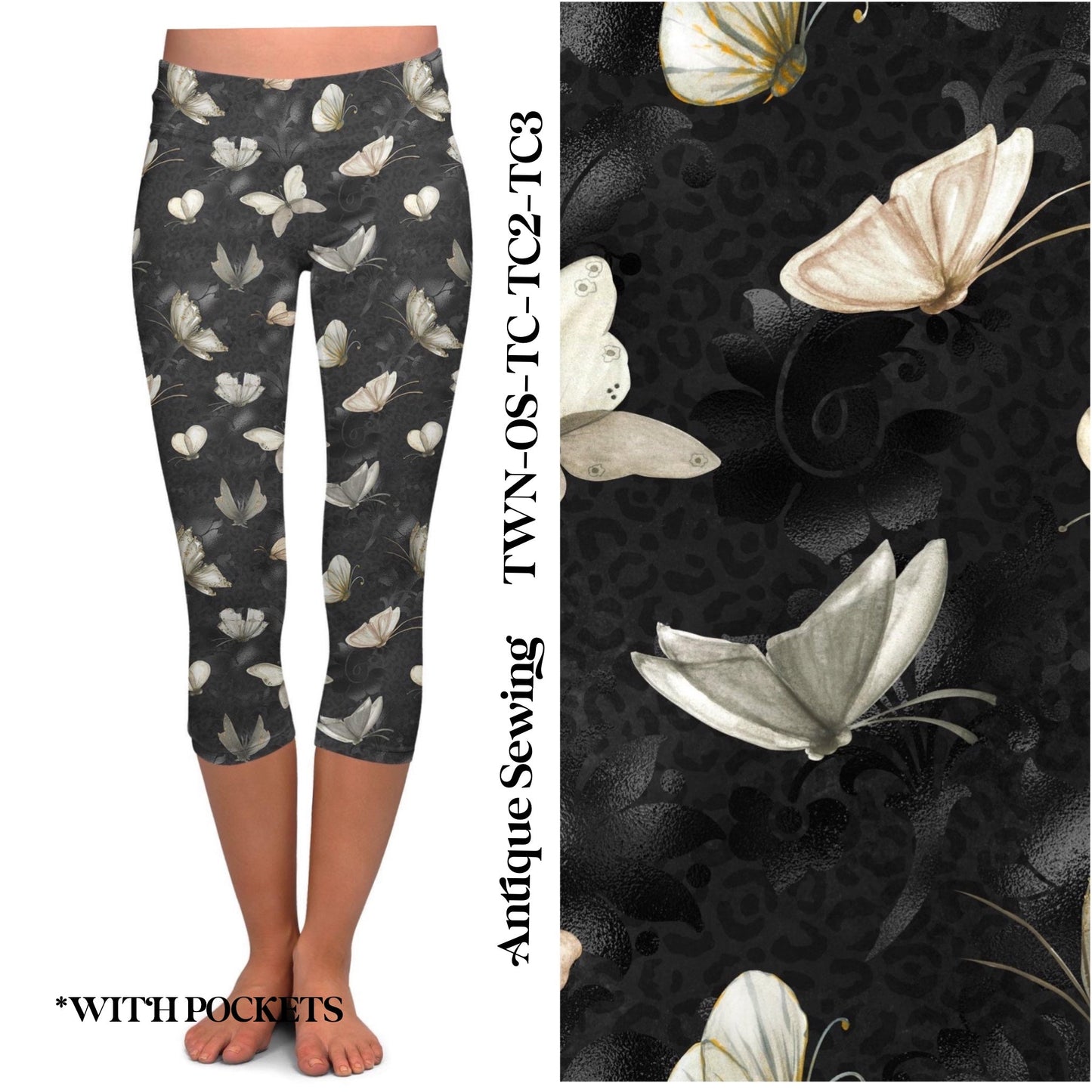 Antique Butterfly - Capri Leggings with Pockets