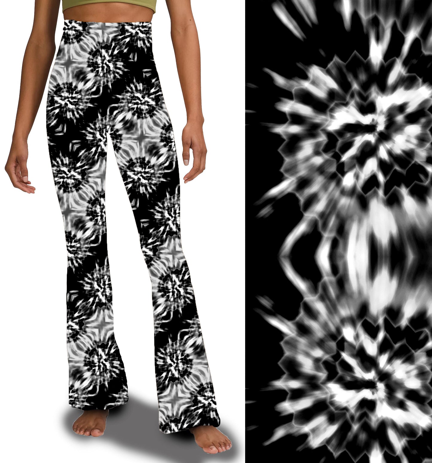Black & White Tie Dye - Yoga Flares with Pockets